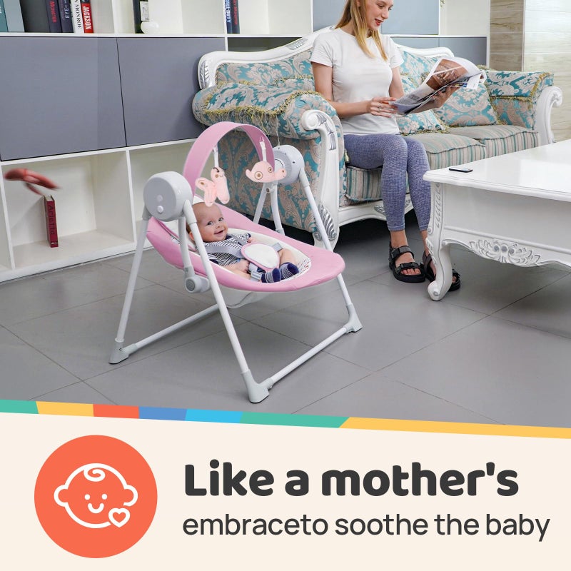 RIVIPLOU Baby Swing SpaceSaver Ultra-Compact Foldable Infant Swing (Fits in 5.3" Gaps!) 6 Speed Modes | Portable Newborn Swing for Travel/Car/Picnic (0-6M, 6-20lbs Pink) - Image 2