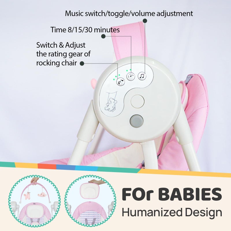 RIVIPLOU Baby Swing SpaceSaver Ultra-Compact Foldable Infant Swing (Fits in 5.3" Gaps!) 6 Speed Modes | Portable Newborn Swing for Travel/Car/Picnic (0-6M, 6-20lbs Pink) - Image 5