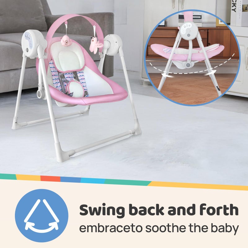 RIVIPLOU Baby Swing SpaceSaver Ultra-Compact Foldable Infant Swing (Fits in 5.3" Gaps!) 6 Speed Modes | Portable Newborn Swing for Travel/Car/Picnic (0-6M, 6-20lbs Pink) - Image 3