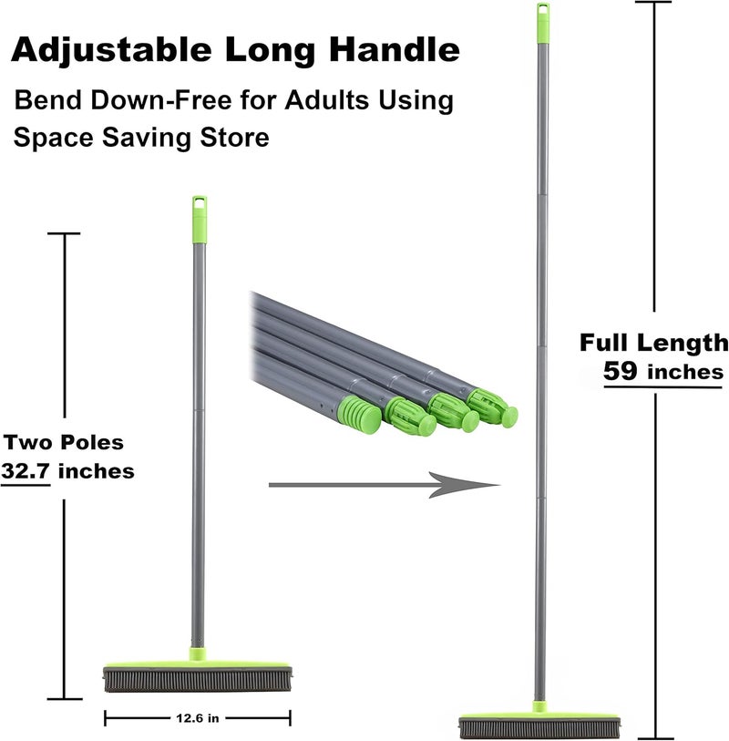 Lanhope LandHope Push Broom Long Handle Rubber Bristles Sweeper Squeegee Edge 59 inches Non Scratch Bristle Broom for Pet Cat Dog Hair Carpet Hardwood Tile Windows Clean Water Resistant (Multi Segment Handle) - Image 2