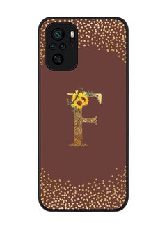 Rugged Black edge case for Xiaomi Poco M5s Slim fit Soft Case Flexible Rubber Edges Anti Drop TPU Gel Thin Cover - Custom Monogram Initial Letter Floral Pattern Alphabet - F (Brown )