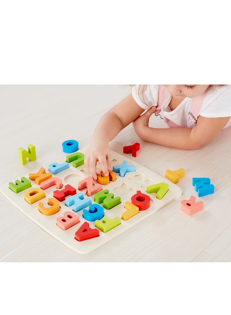 هيب Hape, Chunky Alphabet Puzzle, Wooden Puzzle Set, ABC Puzzle For Toddlers, Peg Boards, Learning And Educational Puzzle Toy Board, Alphabet Shape Puzzles For Kids - 3Y+