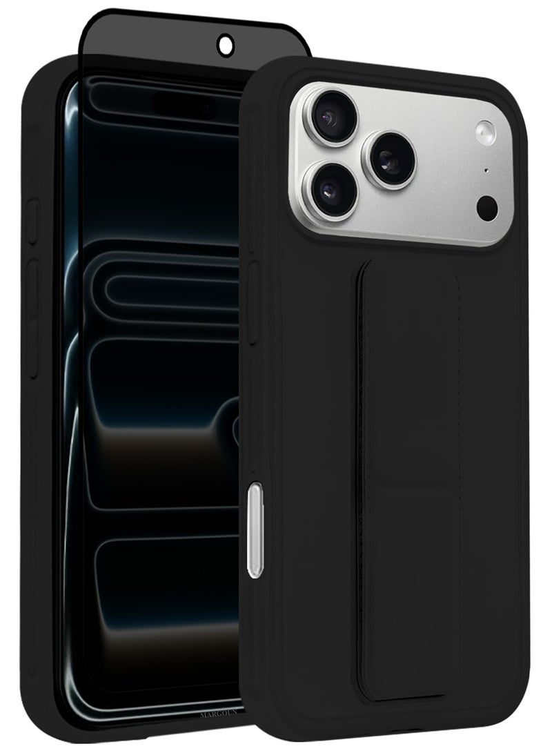 2 Packs Premium PU Leather Case for iPhone 17 Pro with Stand Function Shockproof and Anti Scratch Finger Grip with Privacy Screen Protector - Image 1