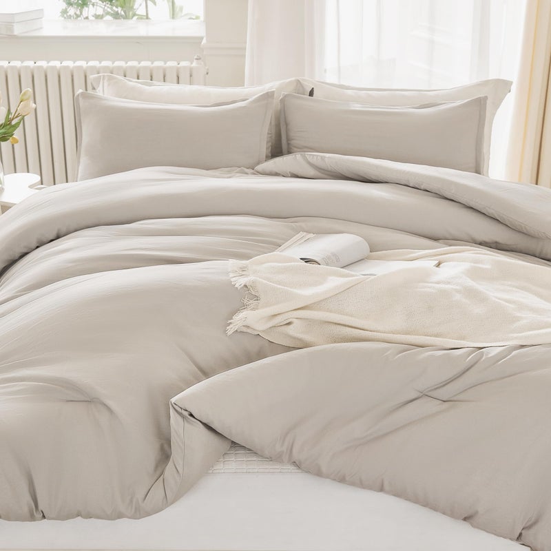 Litanika Litanika Linen Grey Comforter Set Queen Size  3 Pieces Lightweight Solid Bedding Comforter Set  All Season Fluffy Bed Set (90x90In Comforter & 2 Pillowcases)  - Image 1
