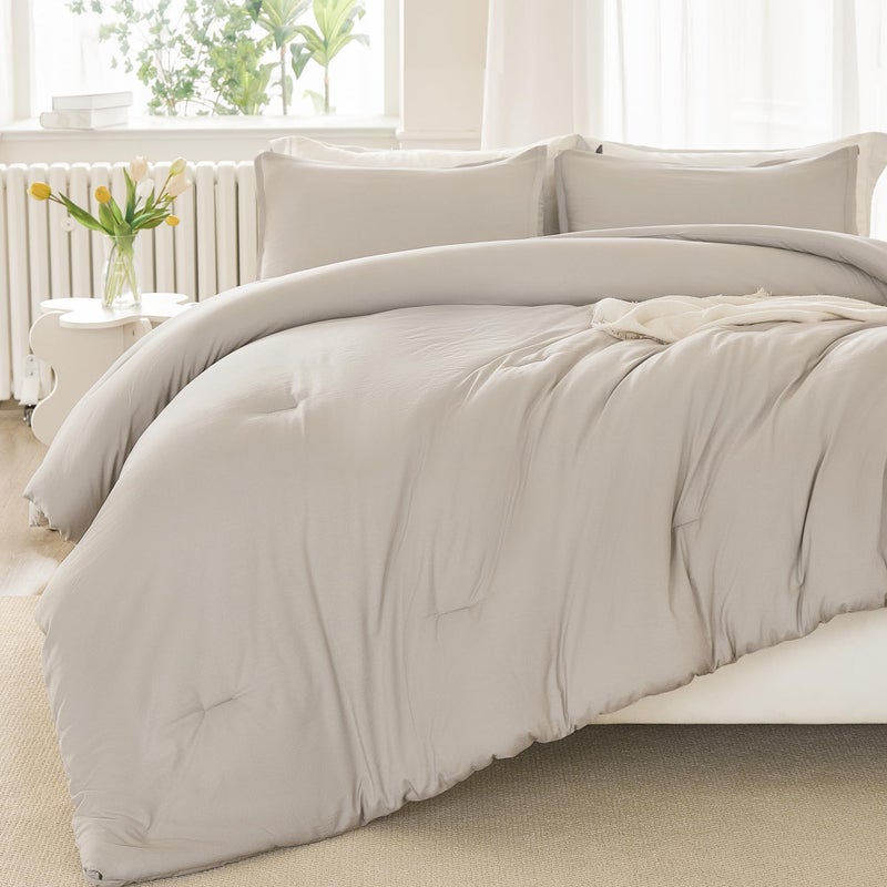 Litanika Litanika Linen Grey Comforter Set Queen Size  3 Pieces Lightweight Solid Bedding Comforter Set  All Season Fluffy Bed Set (90x90In Comforter & 2 Pillowcases)  - Image 3