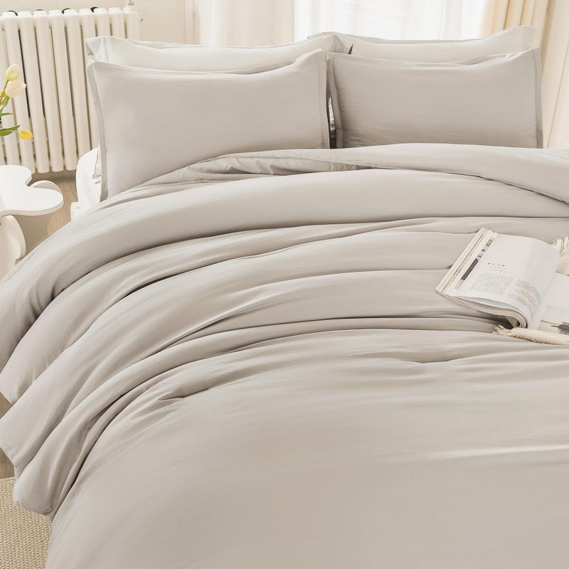Litanika Litanika Linen Grey Comforter Set Queen Size  3 Pieces Lightweight Solid Bedding Comforter Set  All Season Fluffy Bed Set (90x90In Comforter & 2 Pillowcases)  - Image 4