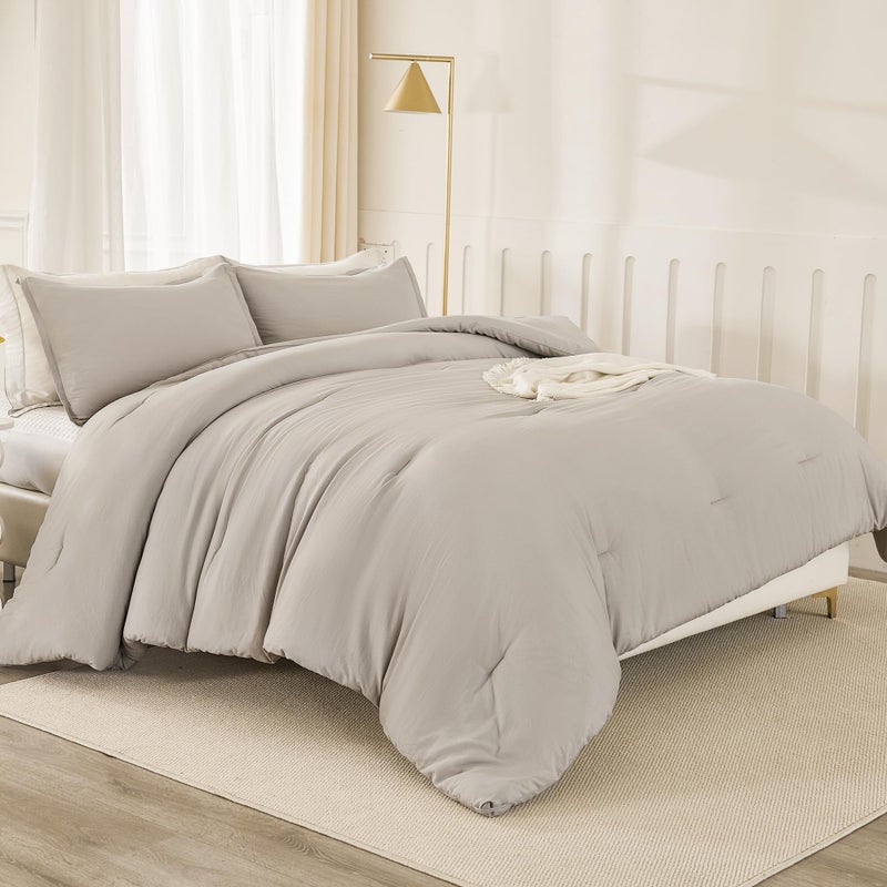 Litanika Litanika Linen Grey Comforter Set Queen Size  3 Pieces Lightweight Solid Bedding Comforter Set  All Season Fluffy Bed Set (90x90In Comforter & 2 Pillowcases)  - Image 2