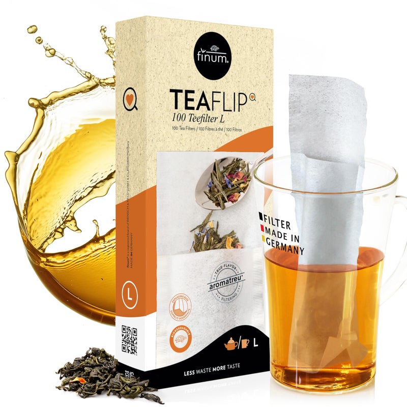 Finum Disposable Paper Tea Filter Bags for Loose Tea, White, Large, 100 Count - Image 1