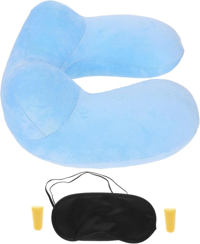 Operitacx Inflatable U-Shaped Neck Pillow with PVC Bladder Sky-Blue Travel Neck Pillow for Airplane Car Office Support - Image 1