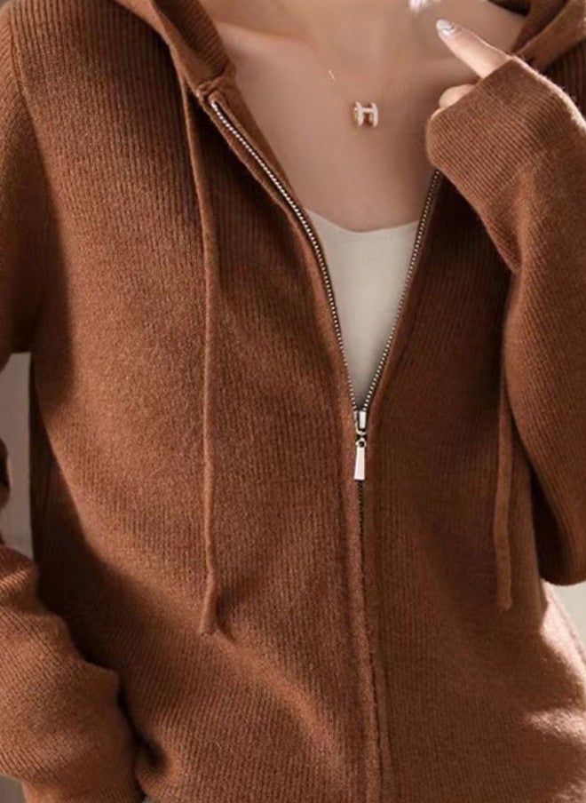 YUNIQEE سويت شيرت بني بغطاء رأس للنساء - Image 2
