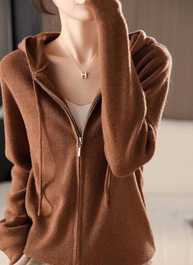 YUNIQEE سويت شيرت بني بغطاء رأس للنساء - Image 3