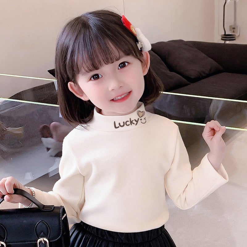 Girls' Semi-High Collar Long-Sleeved T-Shirt Top Base Shirt Semi-High Collar Children'S Autumn Clothes Warm T-Shirt - Image 1