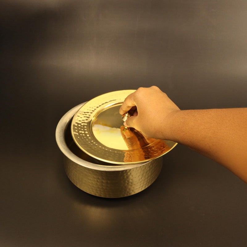 Spillbox أواني المطبخ النحاسية من بوتريكا | وعاء برياني | أورلي | أدوات تقديم | توبي | باتيلا | وعاء طهي | مجموعة وعاء طهي مع غطاء - لغان مطروق (صغير) - Image 3