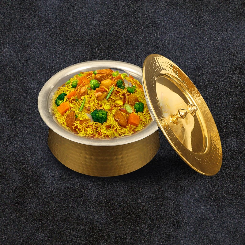 Spillbox أواني المطبخ النحاسية من بوتريكا | وعاء برياني | أورلي | أدوات تقديم | توبي | باتيلا | وعاء طهي | مجموعة وعاء طهي مع غطاء - لغان مطروق (صغير) - Image 2