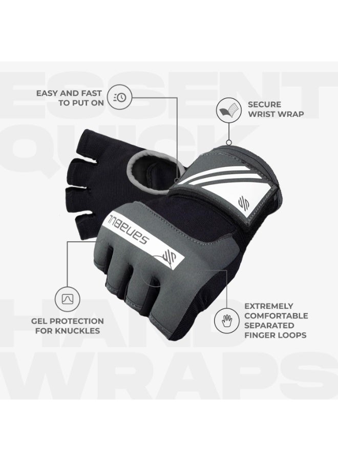 Sanabul  Gel Hand Wraps for Boxing Gloves | MMA Muay Thai Kick Boxing Quick Wraps for Men & Women | Inner Boxing Hand Wrap for Gloves | Padded Knuckle Wrist Wrap (Charcoal Grey/White)- Large - Image 4