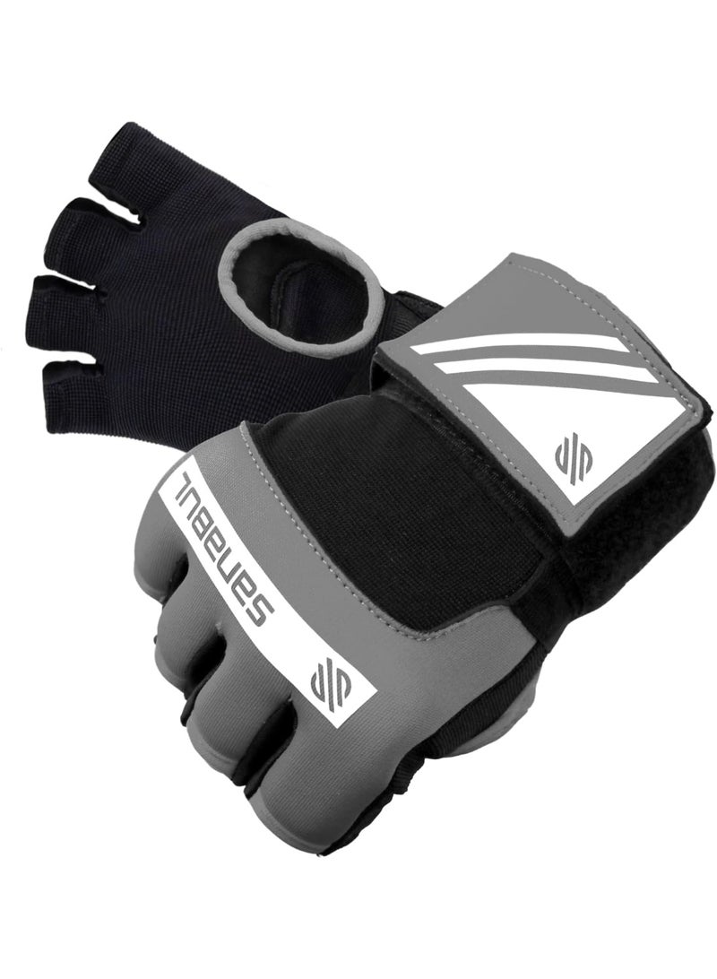 Sanabul  Gel Hand Wraps for Boxing Gloves | MMA Muay Thai Kick Boxing Quick Wraps for Men & Women | Inner Boxing Hand Wrap for Gloves | Padded Knuckle Wrist Wrap (Charcoal Grey/White)- Large - Image 1