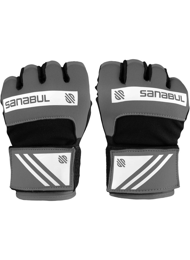 Sanabul  Gel Hand Wraps for Boxing Gloves | MMA Muay Thai Kick Boxing Quick Wraps for Men & Women | Inner Boxing Hand Wrap for Gloves | Padded Knuckle Wrist Wrap (Charcoal Grey/White)- Large - Image 2