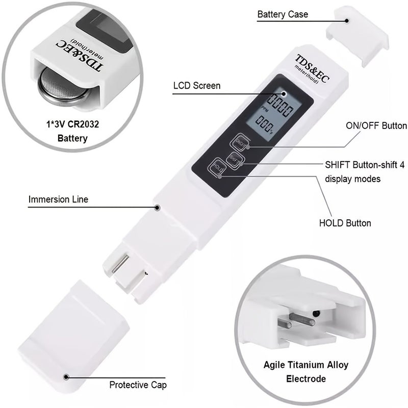 Digital LCD 3 In 1 Multi Function Test Meter Water Quality Tester Pen Blue LED - Image 3