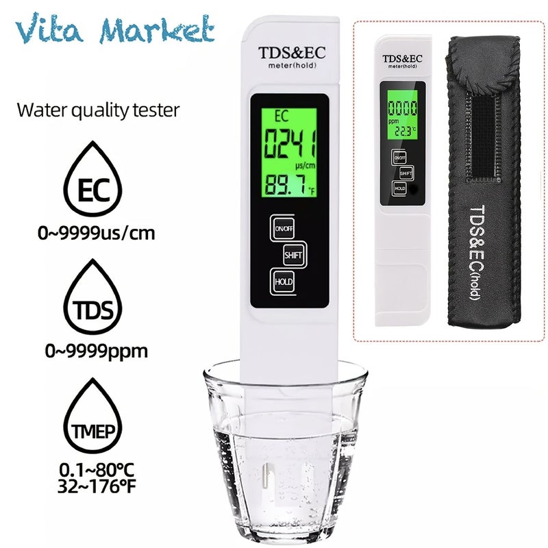 Digital LCD 3 In 1 Multi Function Test Meter Water Quality Tester Pen Blue LED - Image 1