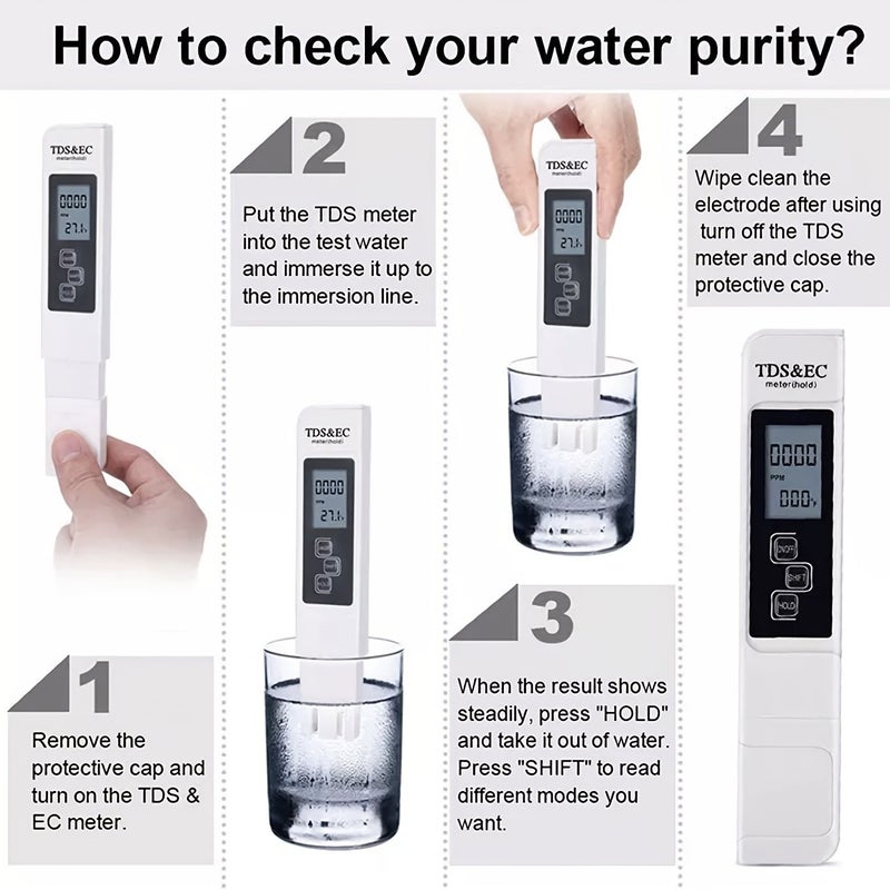 Digital LCD 3 In 1 Multi Function Test Meter Water Quality Tester Pen Blue LED - Image 4