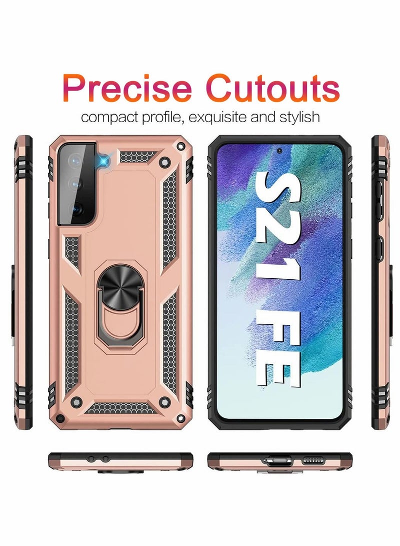 Barakah Case for Galaxy S21 Fe 5G Protector Heavy Duty with Magnetic Ring Kickstand Anti-Fall Shockproof Bumper Cover FE Men Women Rose Gold - Image 2