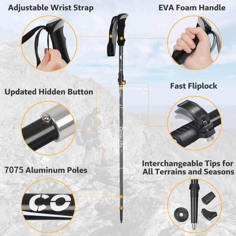 Covacure Trekking Poles Collapsible Hiking Poles - Aluminum Alloy 7075 Trekking Sticks with Quick Lock System, Telescopic, Collapsible, Ultralight for Hiking, Camping (100-120cm) - Image 3