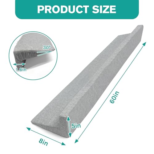 Wibeelee 60"x8"x5" Bed Wedge Pillow for Headboard Bed Wedge Gap Filler Cover 1.5-inch Gaps Mattress Wedge Gap Filler to Stop Items Falling Down(Grey) - Image 2
