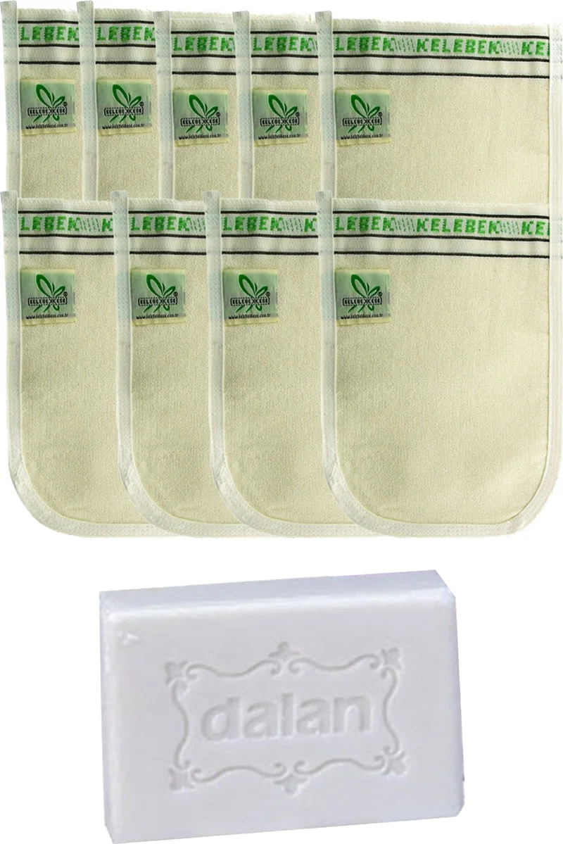 Kelebek - Invalid brand Extra Thick White Bath Bath Scrub 9 Pieces + Dalan Sultan Hamam Natural Bath Soap 200 gr