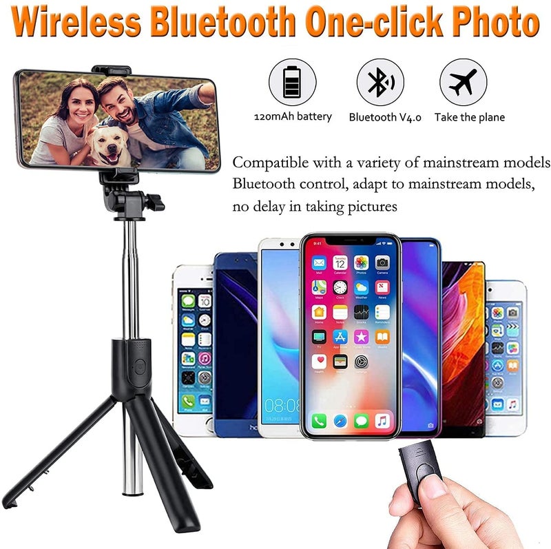 HOLD UP Selfie Stick, Extendable Selfie Stick with Wireless Remote and Tripod Stand, Portable, Lightweight, Compatible with All Smartphone and Mobile (Black) - Image 3