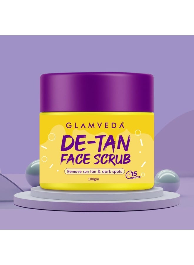Glamveda De-Tan Scrub For Face 100gm | Face Mask for Glowing Skin & Tan Removal | Cleanser, Dead Skin | Blackhead Remover For Deep Exfoliation | Face Scrub For Men & Women | All Skin Types - Image 1