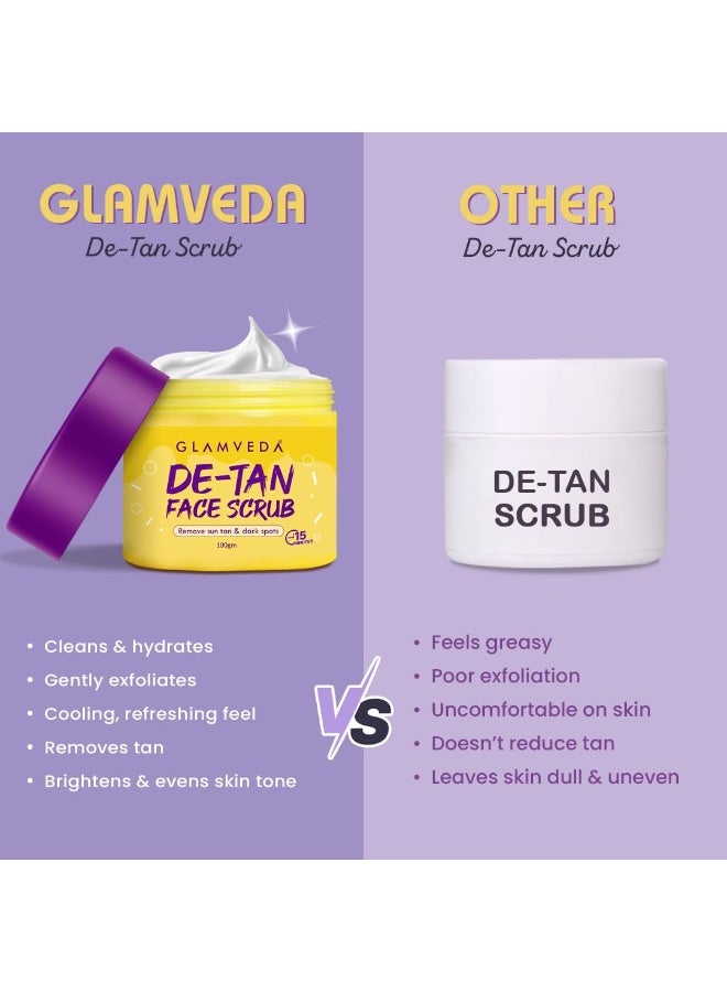 Glamveda De-Tan Scrub For Face 100gm | Face Mask for Glowing Skin & Tan Removal | Cleanser, Dead Skin | Blackhead Remover For Deep Exfoliation | Face Scrub For Men & Women | All Skin Types - Image 2