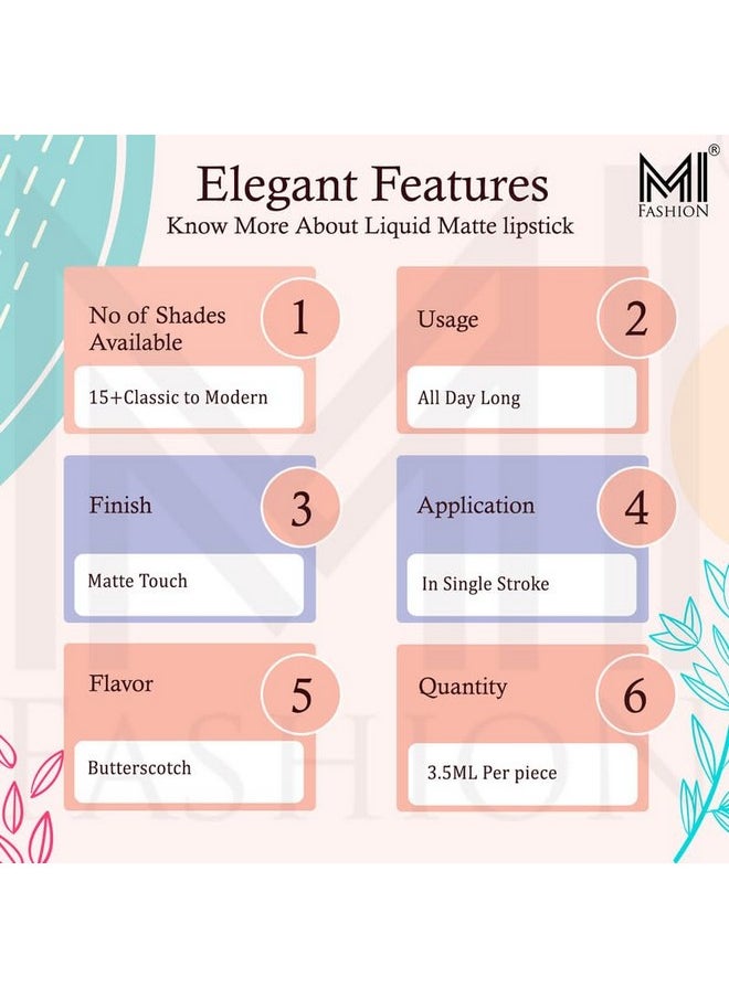 MI FASHION MI FASHION Soft Smooth Matte Finish Liquid Lipstick (Peach, Orange) 100% Superstay 12hr & Wide Range Of Flattering Colors 3.5ml (Pack Of 2)  - Image 5