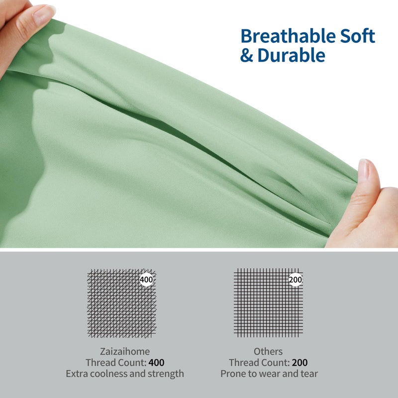 Zaizaihome Bamboo Viscose Cooling Fitted Sheet Twin Size Only  400 Thread Count  16"" Deep Pocket Cooling Bottom Sheets for Hot Sleeper  Silky Soft Breathable (Twin  Sage Green  - Image 3