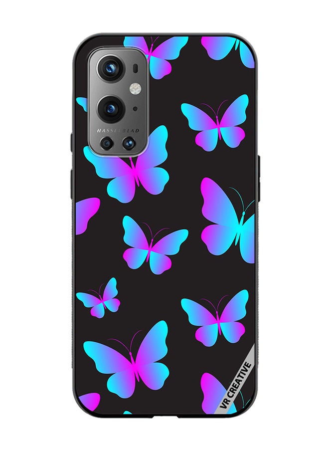 VR CREATIVE Protective Case Cover For OnePlus 9 Pro Neon Butterflies Seamless Pattern Design Multicolour - Image 1