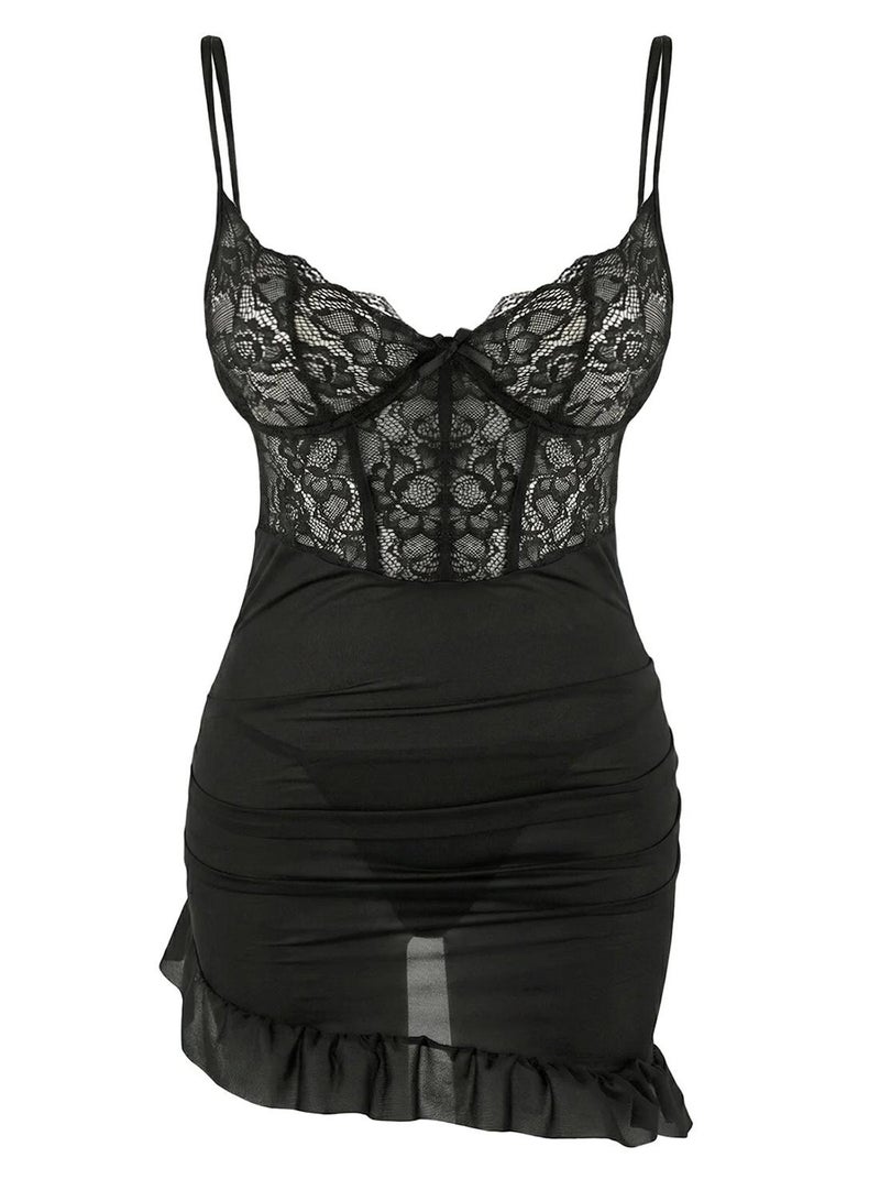 trendyol Black Ruched Spaghetti Strap Panties Babydoll/Fantasy Nightgown - Image 2