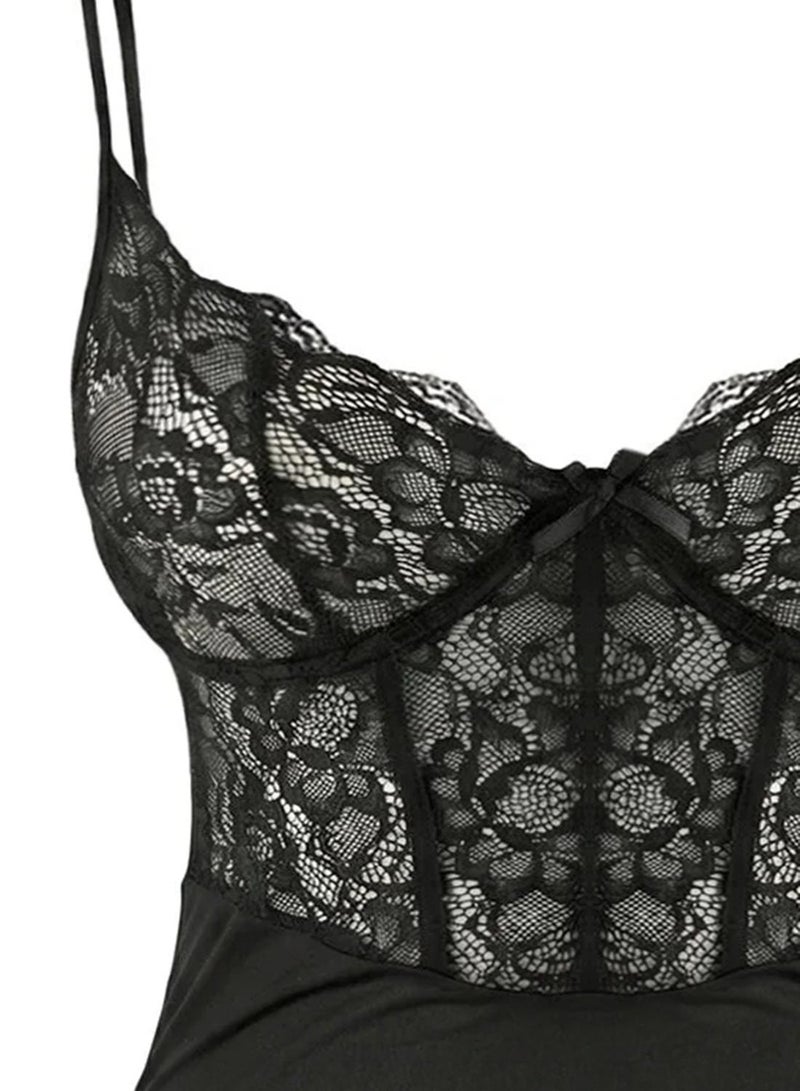 trendyol Black Ruched Spaghetti Strap Panties Babydoll/Fantasy Nightgown - Image 3