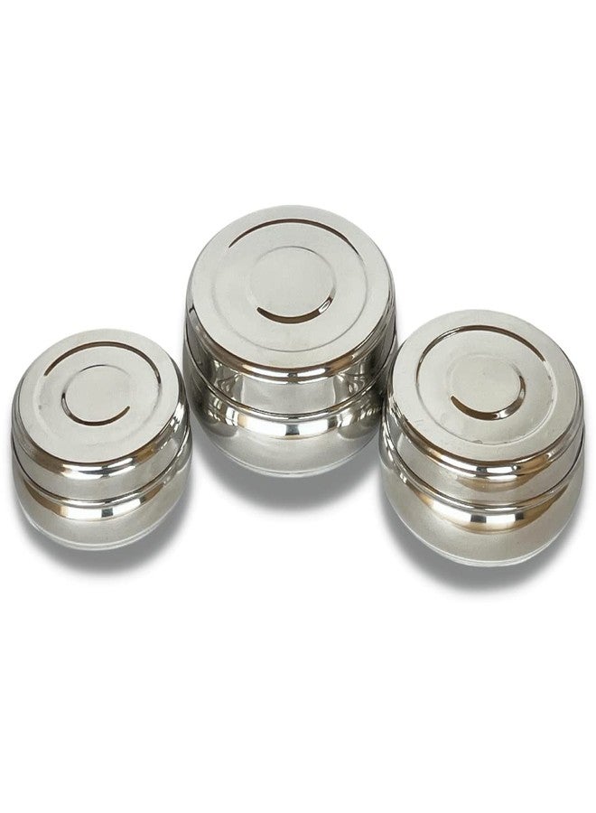CALOPE Set Of 3 Stainless Steel Jar/Kitchen Dabbi/Food Grade Conatiner/Canister/Poori Dabba For Hot & Fridge Storage (750Ml, 550Ml, 350Ml)- Belly Shaped Flat Base With Lid, Blue - Image 1
