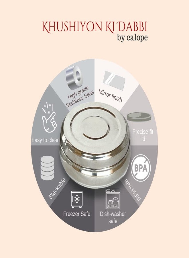 CALOPE Set Of 3 Stainless Steel Jar/Kitchen Dabbi/Food Grade Conatiner/Canister/Poori Dabba For Hot & Fridge Storage (750Ml, 550Ml, 350Ml)- Belly Shaped Flat Base With Lid, Blue - Image 3