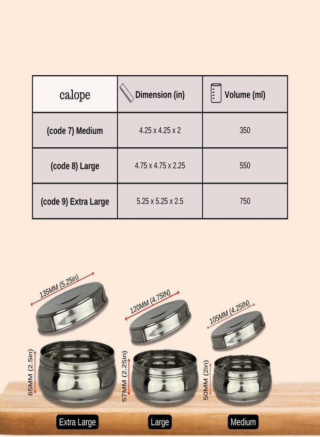 CALOPE Set Of 3 Stainless Steel Jar/Kitchen Dabbi/Food Grade Conatiner/Canister/Poori Dabba For Hot & Fridge Storage (750Ml, 550Ml, 350Ml)- Belly Shaped Flat Base With Lid, Blue - Image 5