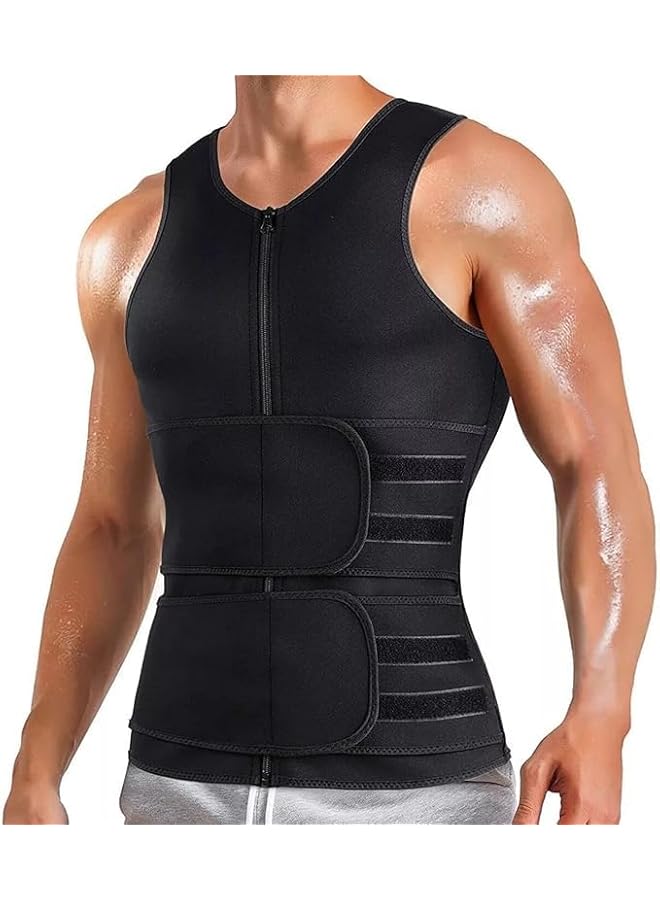 PROMASS Mens Sweat Sauna Vest Sauna Suit Adjustable Tank Top Adjustable Sauna Workout Zipper Suit Compression Workout Shirt for Waist Trainer Zipper Neoprene Tank Top