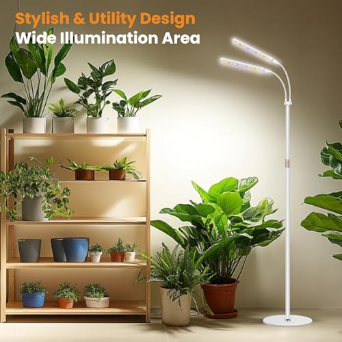 Kullsinss Grow Lights for Indoor Plants with Stand, 2-Heads Full Specturm Plant Grow Light with 4/8/12/16H Timer, 3 Color Modes, 360° Flexible Gooseneck, 24-68.7in Hight Adjustable Plant Growing Lamp - Image 2