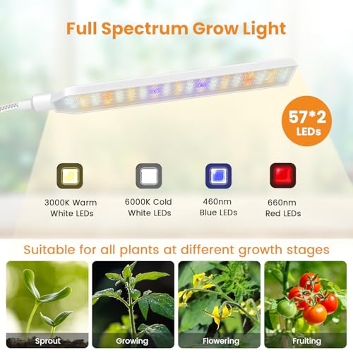 Kullsinss Grow Lights for Indoor Plants with Stand, 2-Heads Full Specturm Plant Grow Light with 4/8/12/16H Timer, 3 Color Modes, 360° Flexible Gooseneck, 24-68.7in Hight Adjustable Plant Growing Lamp - Image 4