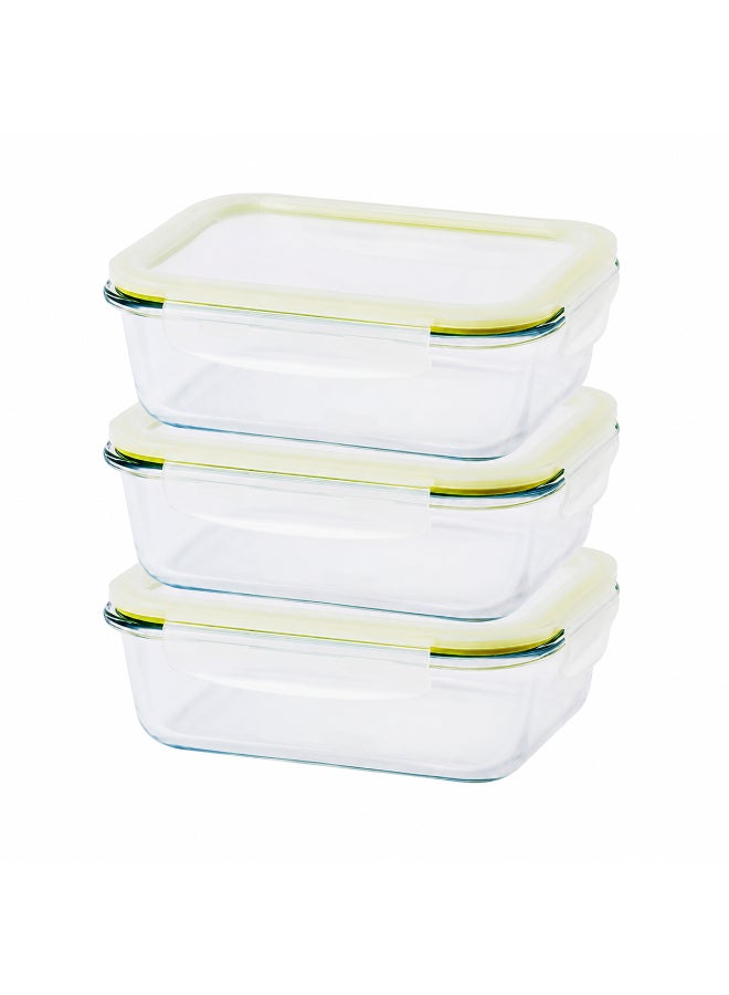 LocknLock Fresh Oven-Safe Glass Rectangle Container 630mlx3, Airtight Food Storage Box, Microwave & Oven Safe Set of 3