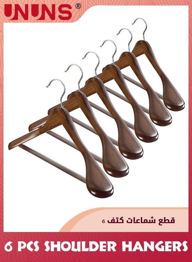 UNUNS Wide Shoulder Wooden Hangers,6 Pcs 100% Solid Wooden Clothes Hanger With Non Slip Pants Bar,Smooth Finish 360° Swivel Hook Wood Suit Hanger Heavy Coat Hangers For Closet Dress Jacket,Vintage - Image 1