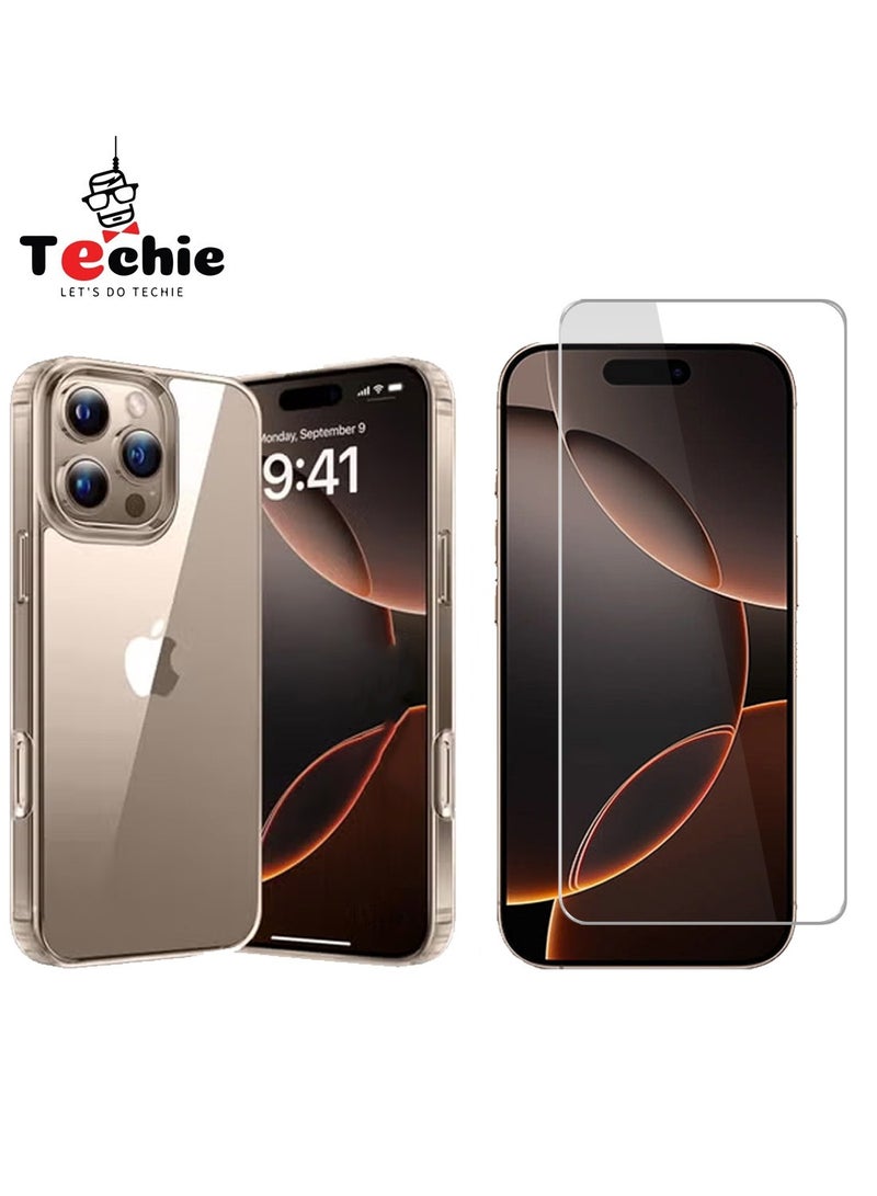Techie Combo Pack 2 in 1 Apple iPhone 16 Pro Max Case and Screen Protector - Transparent TPU Case with HD Tempered Glass Screen Protector - Image 1