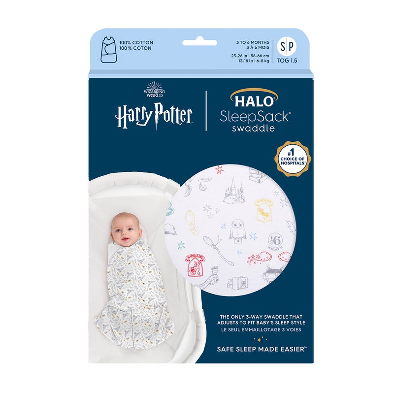 HALO Harry Potter 100% Cotton Sleepsack Swaddle, 3-Way Adjustable Wearable Blanket, TOG 1.5, Harry Potter Enchanted, Small, 3-6 Months - Image 2