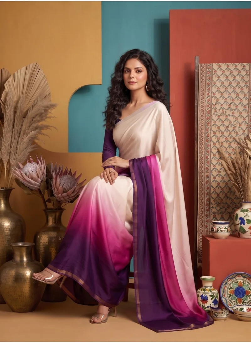 Nool Dusk Ombre Satin Saree with Complimentary Handpicked Blouse Material