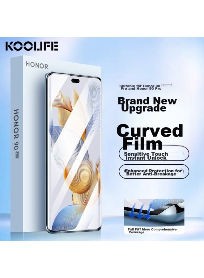 Koolife Tempered Glass Screen Protector For Honor 90 Pro, Huawei Honor 80 Pro Protective Film, Curved Screen Glass Full Coverage High Definition Film, Shatterproof, Anti-fingerprint - Image 1