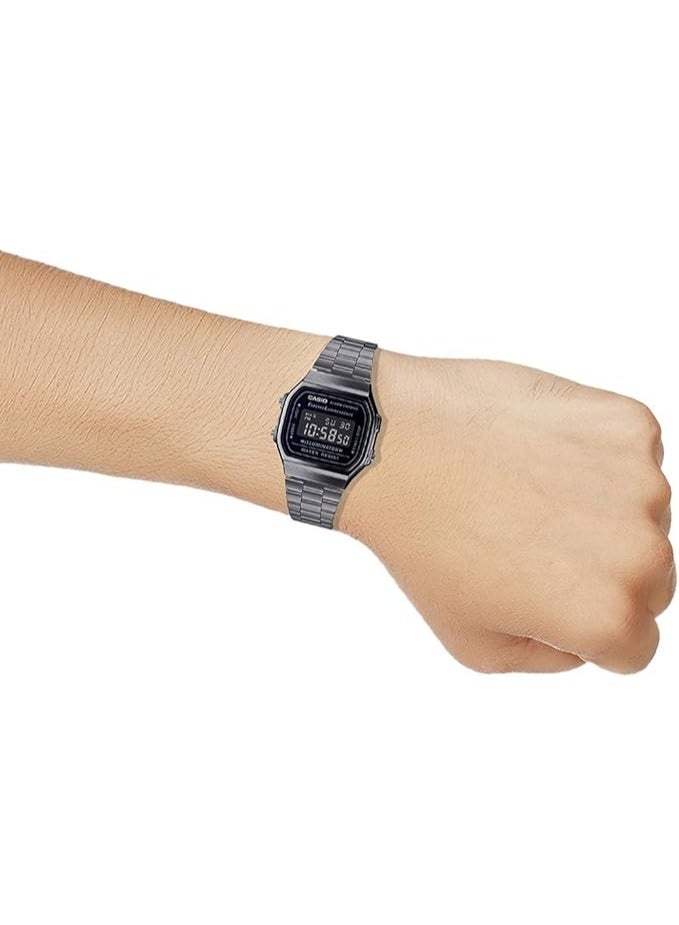 Casio - Vintage Armbanduhr A168WGG-1BDF - Unisex Uhr - Spritzfest - Digital - Mit Stahlband - Schwarz - Image 5