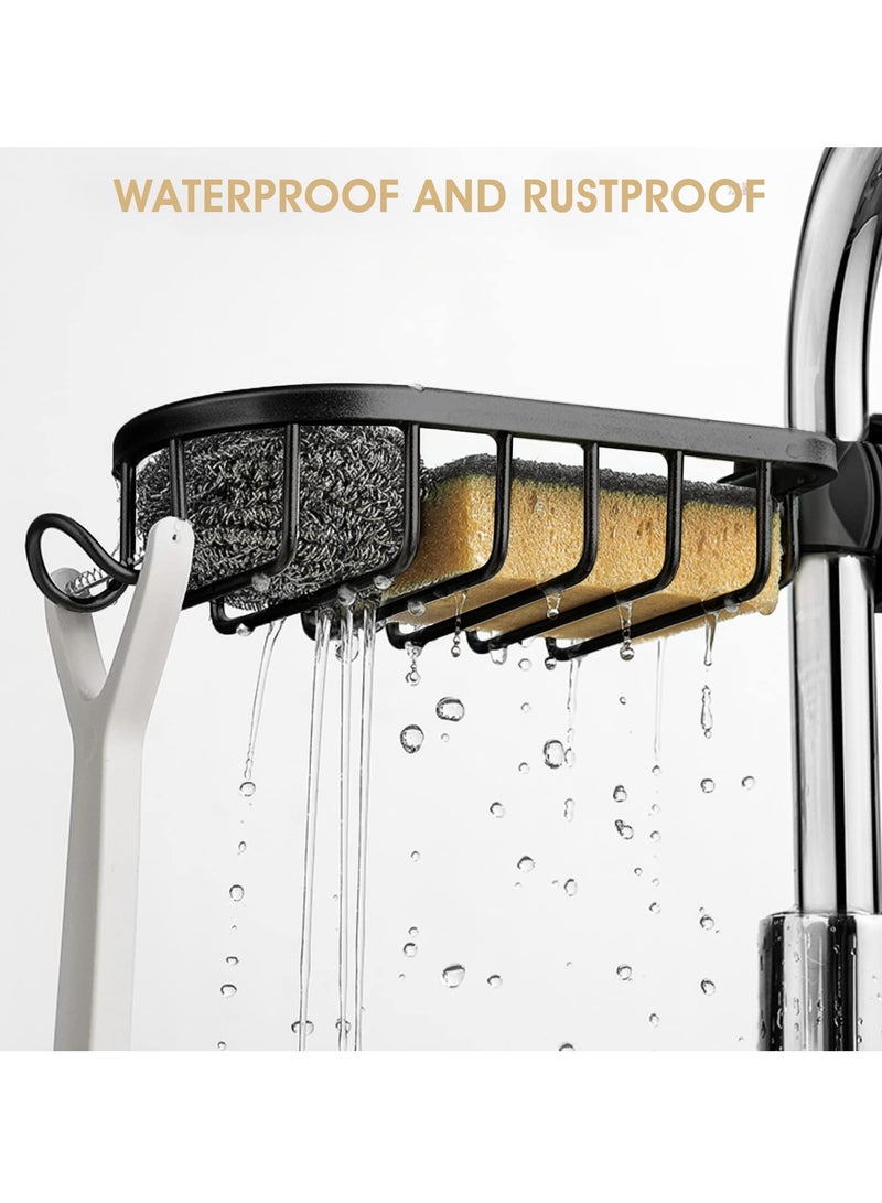 SOLARAE Faucet Rack, Sponge Holder for Kitchen & Bathroom Stainless Steel Adjustable Faucet Rack for Holding Sponge/Soap/Shampoo/Shower Caddy Shelf Detachable Faucet Rack (Black) - Image 3